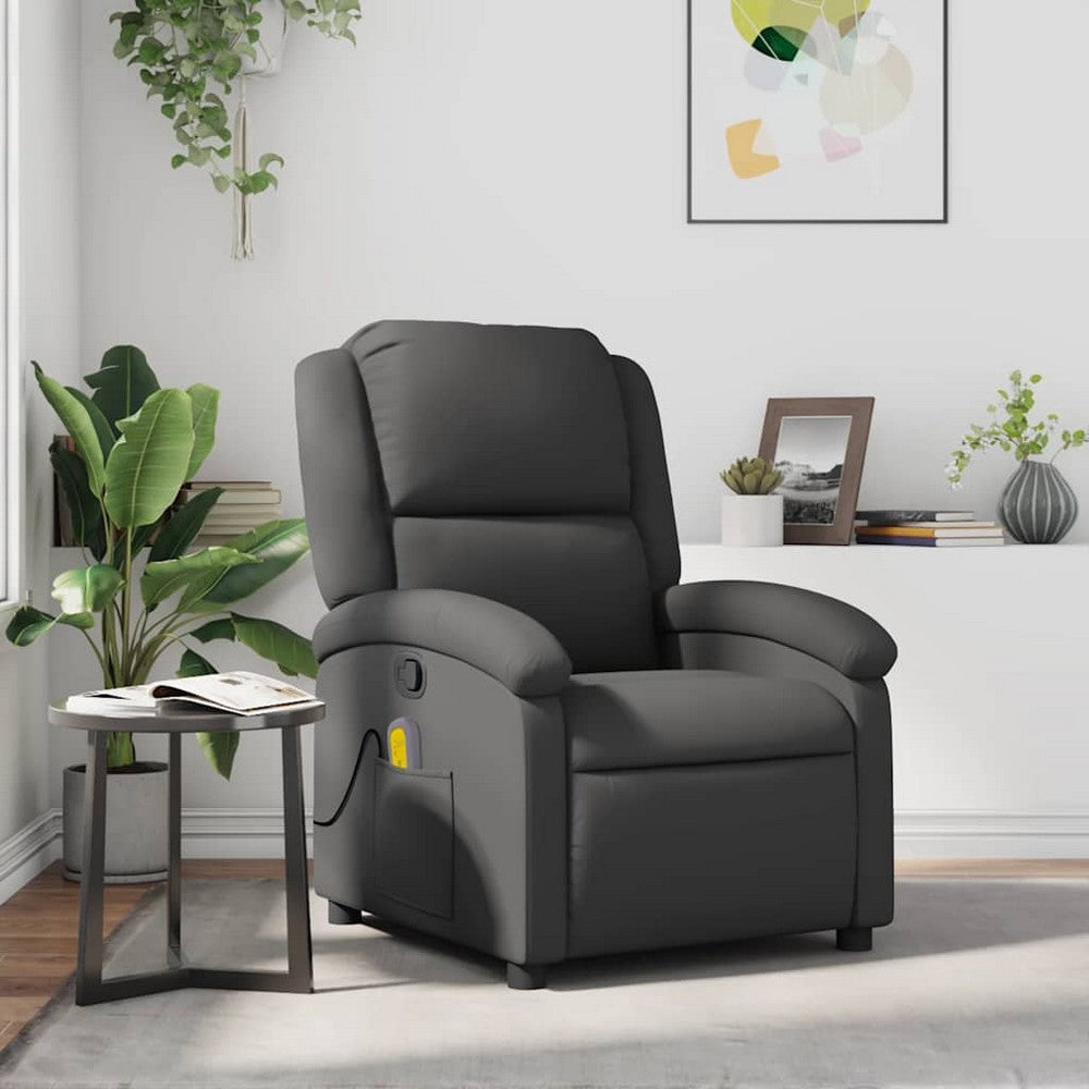 vidaXL Massage Recliner Chair Gray Real Leather