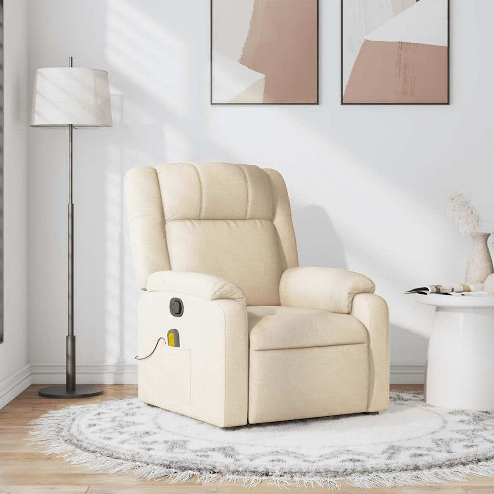 vidaXL Massage Recliner Chair Cream Fabric