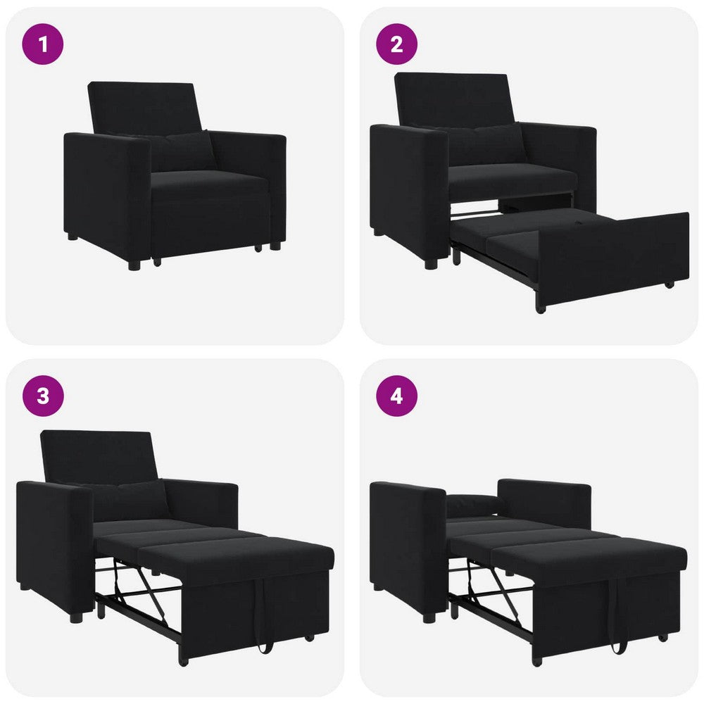 vidaXL Pull out Sofa Bed Single with Wheels Black Velvet