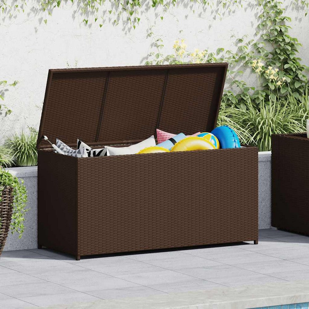 Cyrus Outdoor Storage Chest with Lift Lid | Steel | Brown Poly Rattan 47"