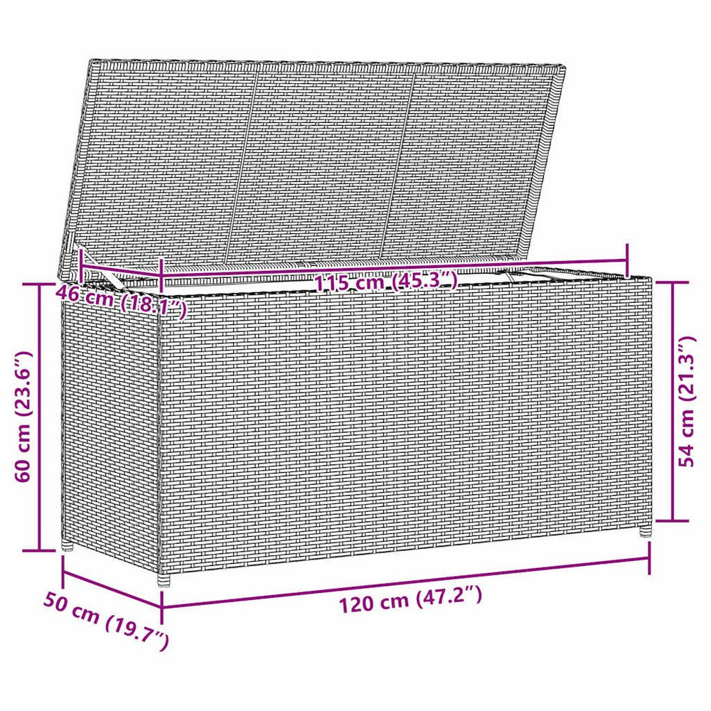 Cyrus Outdoor Storage Chest with Lift Lid | Steel | Brown Poly Rattan 47"