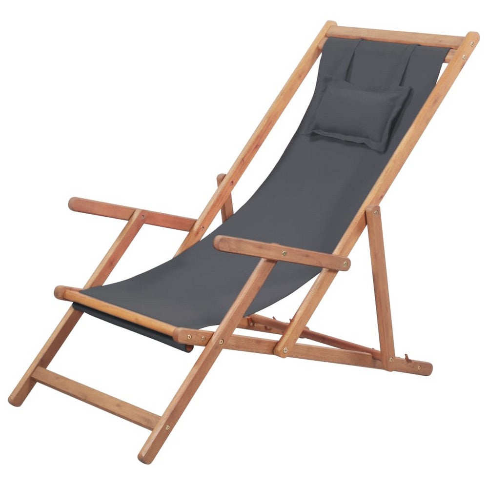 Saba Outdoor Adjustable Folding Beach Chair | Gray Eucalyptus Wood