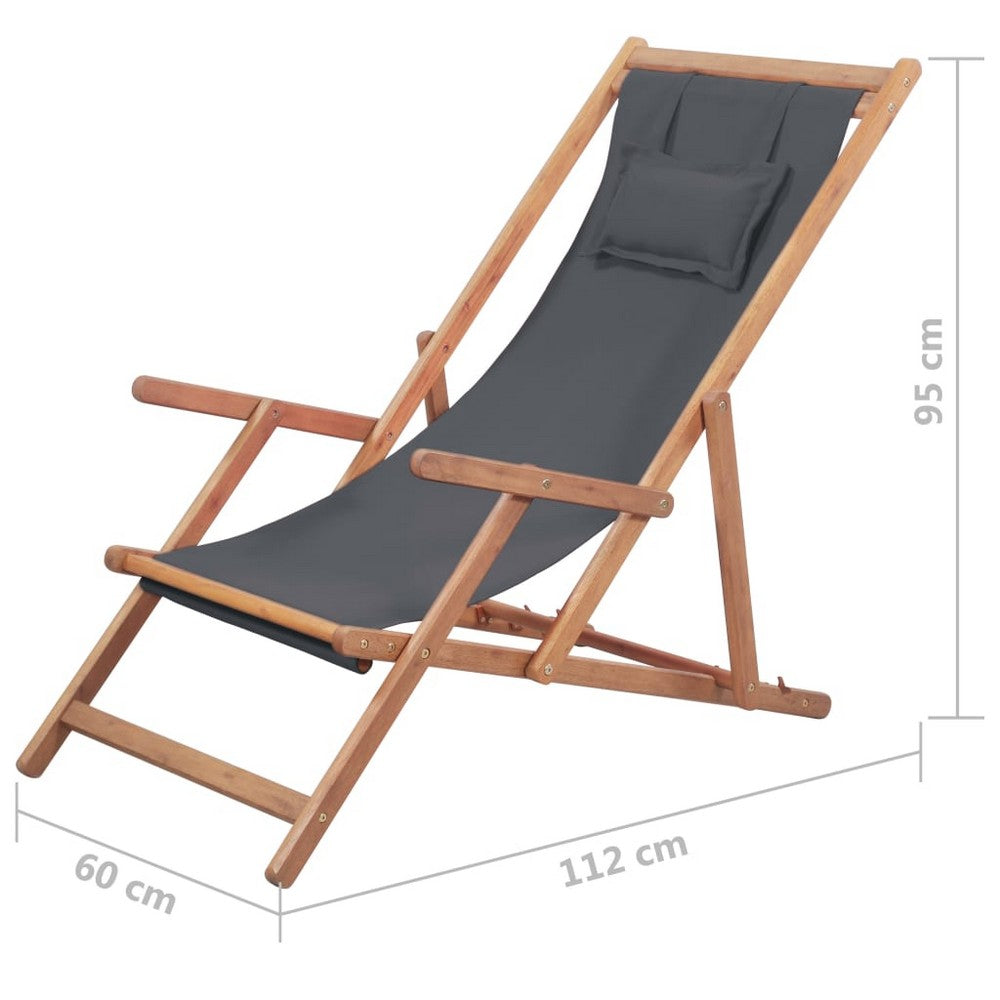 Saba Outdoor Adjustable Folding Beach Chair | Gray Eucalyptus Wood
