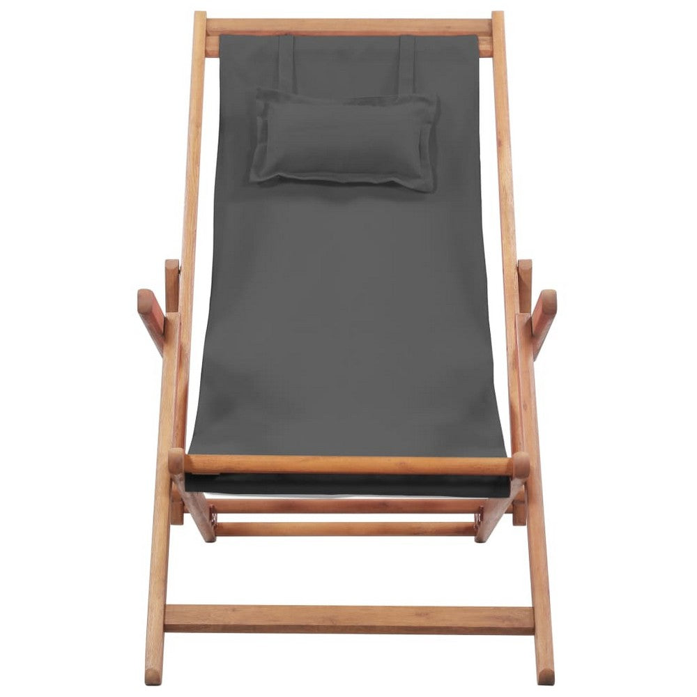 Saba Outdoor Adjustable Folding Beach Chair | Gray Eucalyptus Wood