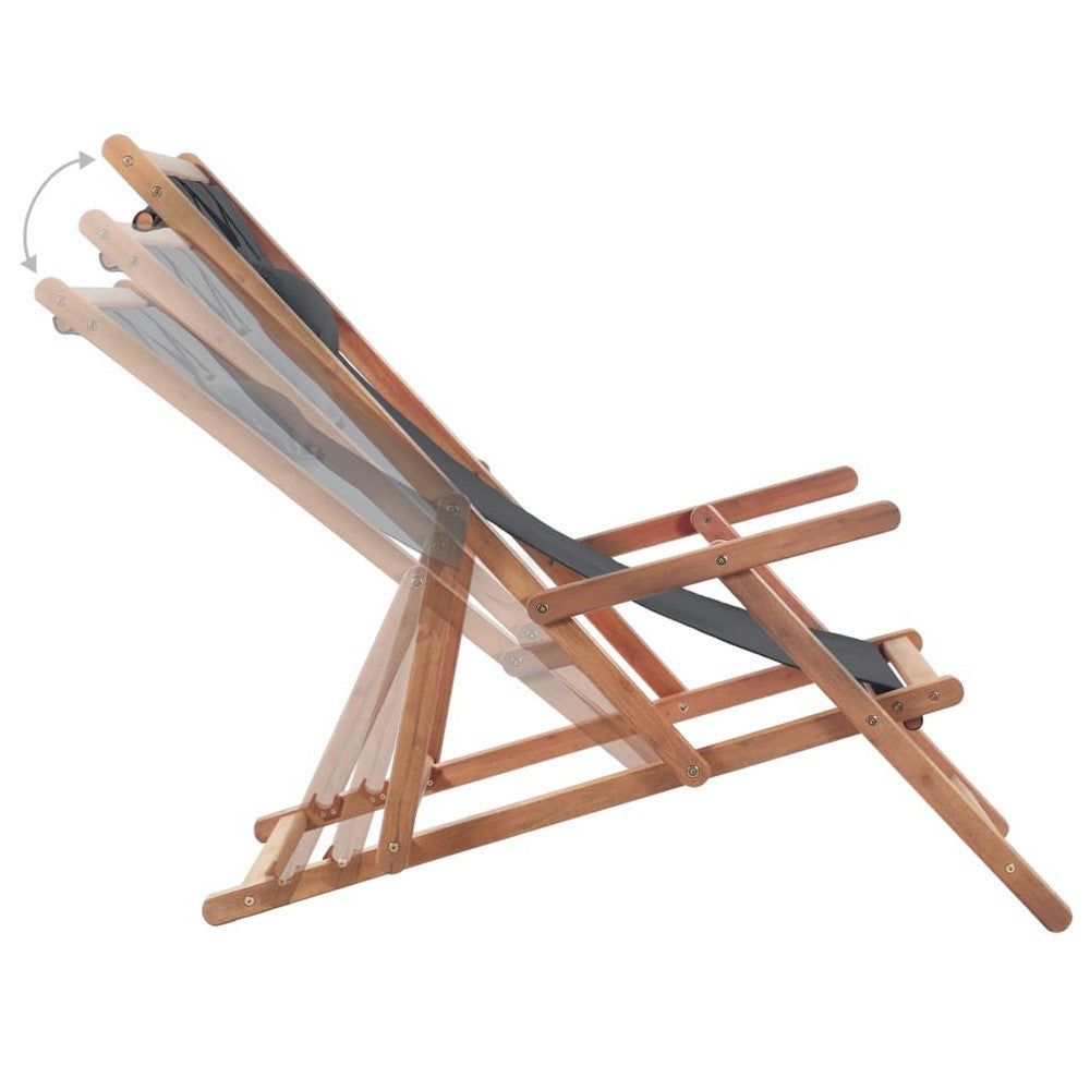 Saba Outdoor Adjustable Folding Beach Chair | Gray Eucalyptus Wood