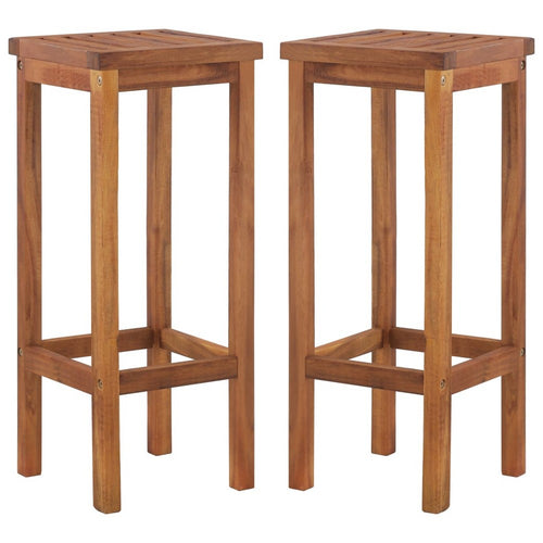 Raha Rustic-Style Outdoor Barstool Set of 2 | Brown Solid Acacia Wood
