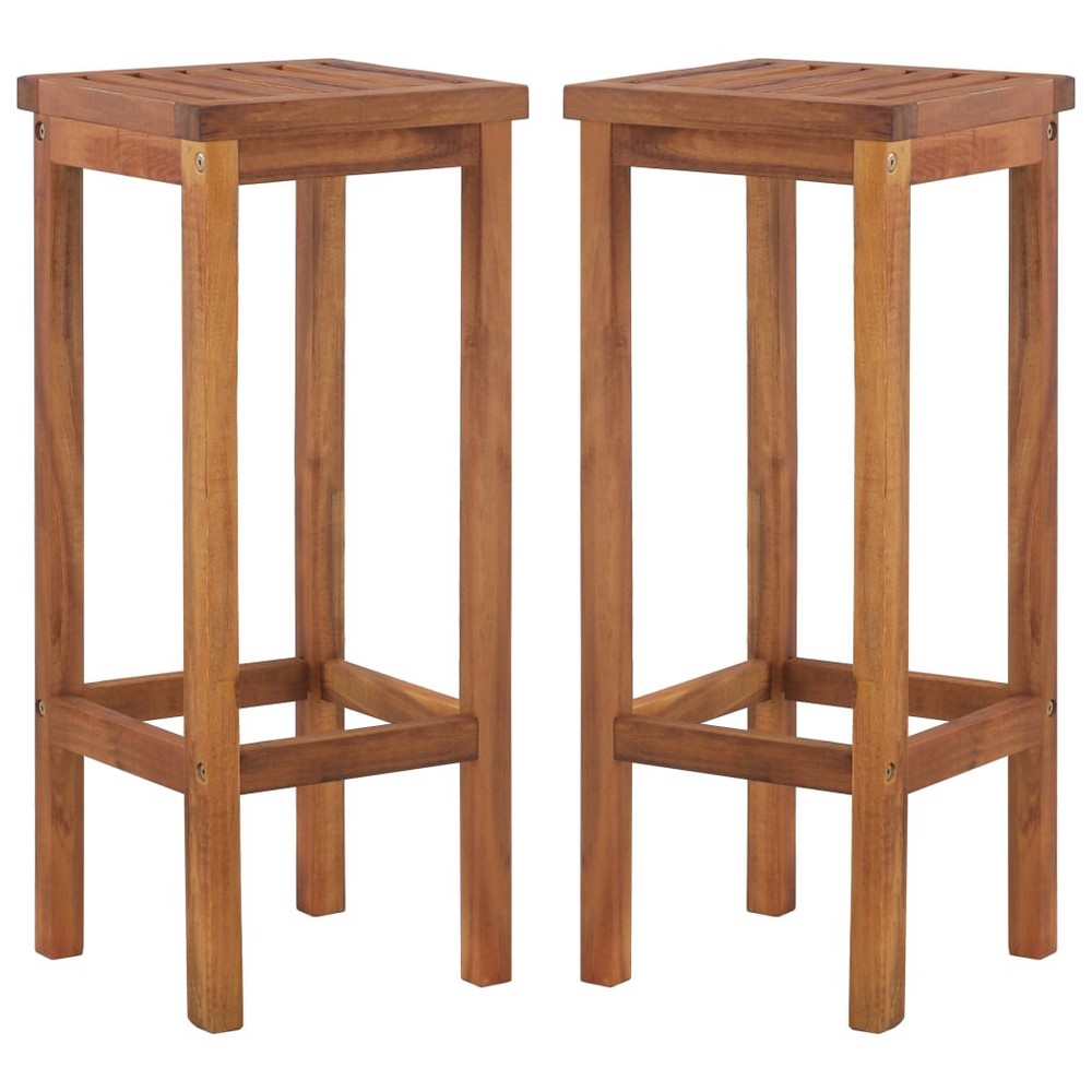 Raha Rustic-Style Outdoor Barstool Set of 2 | Brown Solid Acacia Wood