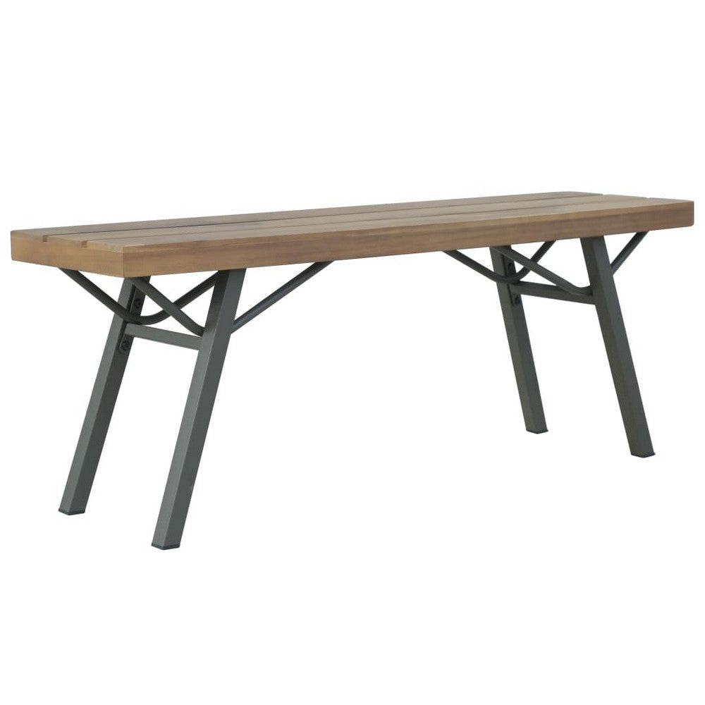 Draco Outdoor Garden Bench | Brown Acacia Wood | Gray Steel 47"