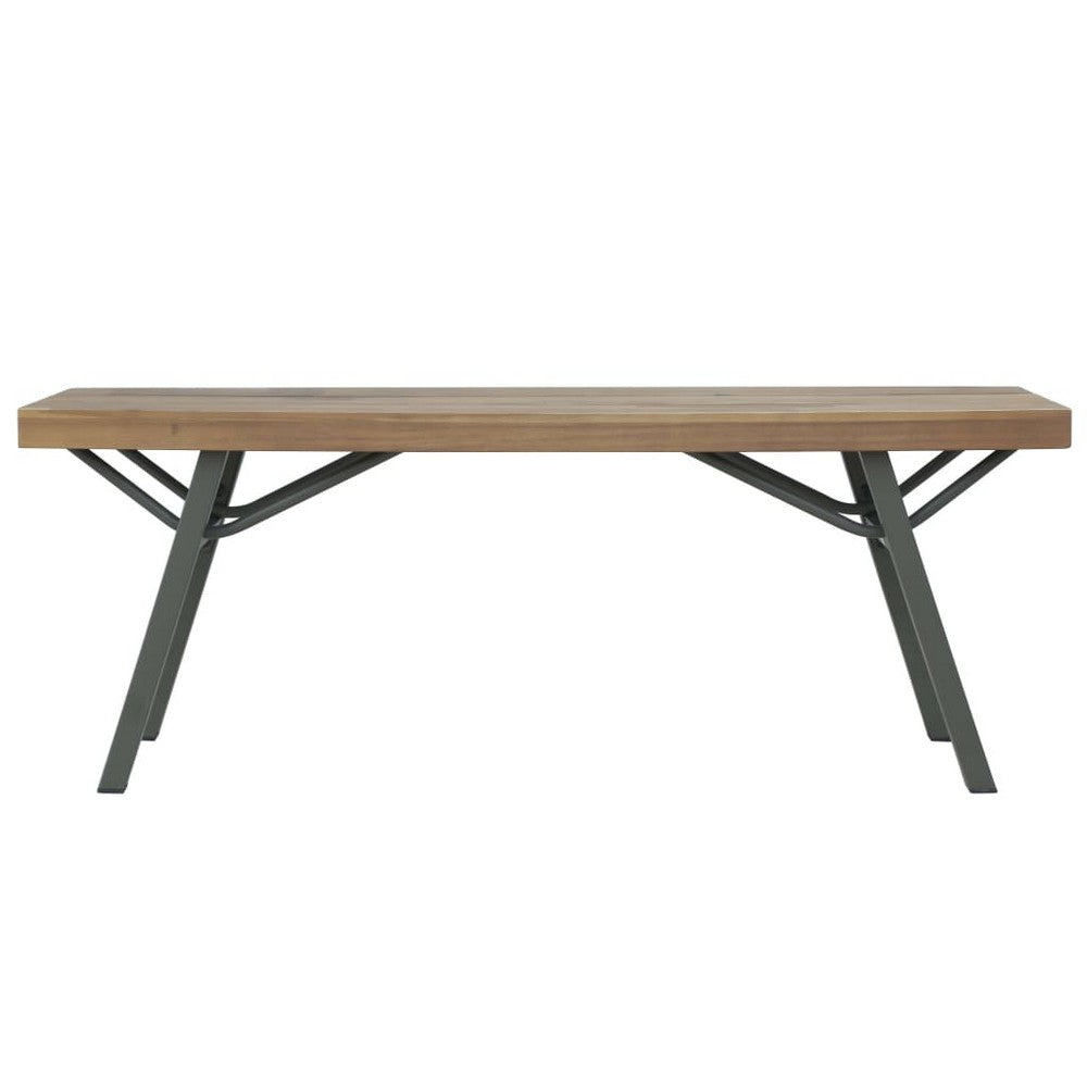 Draco Outdoor Garden Bench | Brown Acacia Wood | Gray Steel 47"