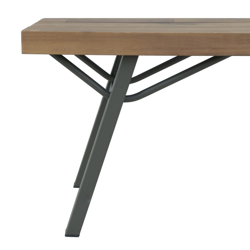 Draco Outdoor Garden Bench | Brown Acacia Wood | Gray Steel 47"
