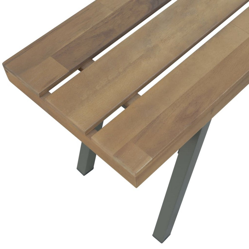 Draco Outdoor Garden Bench | Brown Acacia Wood | Gray Steel 47"