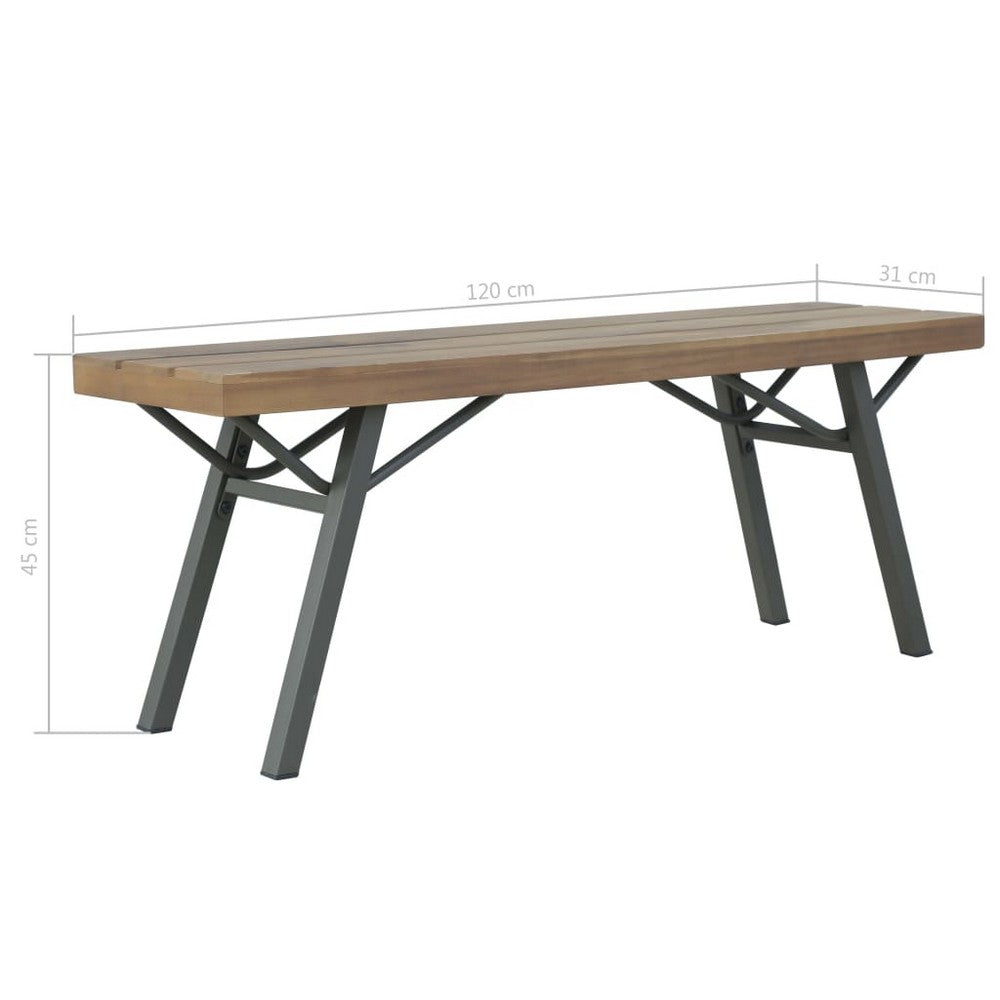 Draco Outdoor Garden Bench | Brown Acacia Wood | Gray Steel 47"