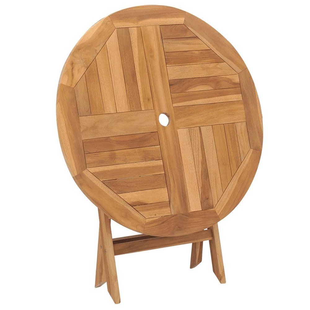 Alexa Outdoor Round Dining Table with Foldable Design | Brown Teak Wood 34"