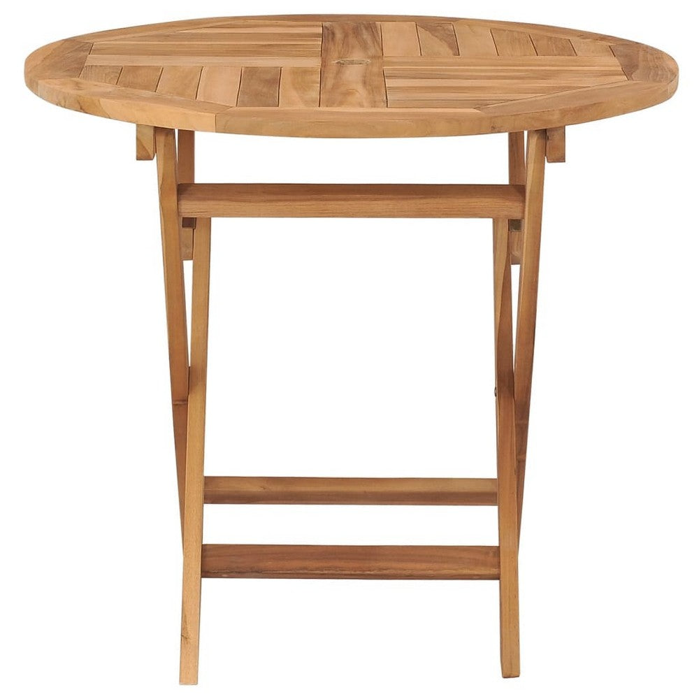 Alexa Outdoor Round Dining Table with Foldable Design | Brown Teak Wood 34"