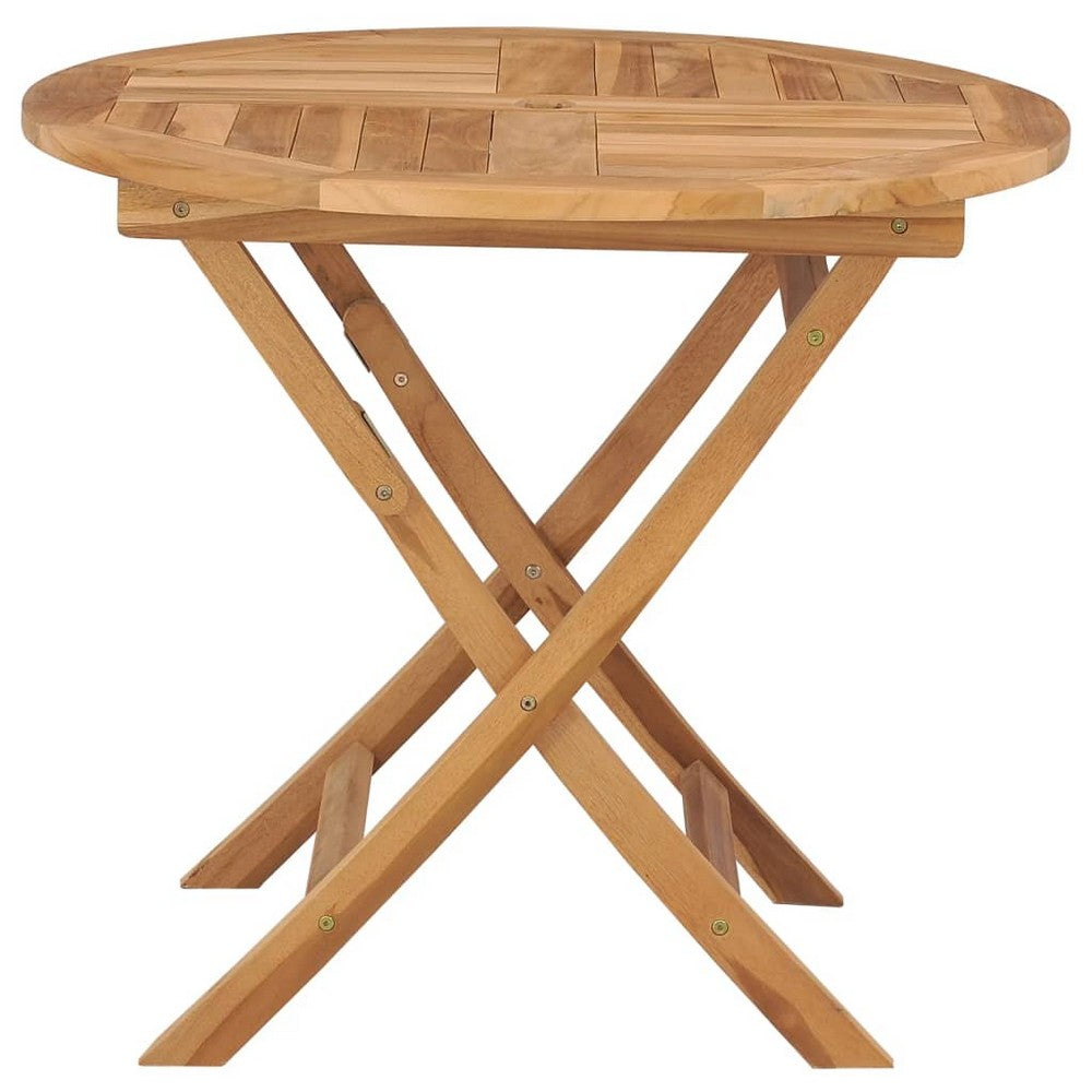 Alexa Outdoor Round Dining Table with Foldable Design | Brown Teak Wood 34"