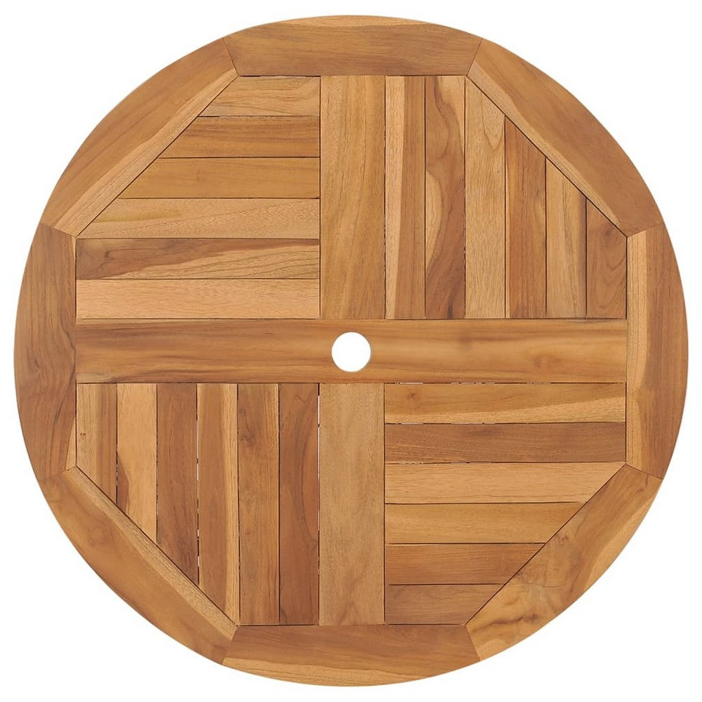 Alexa Outdoor Round Dining Table with Foldable Design | Brown Teak Wood 34"