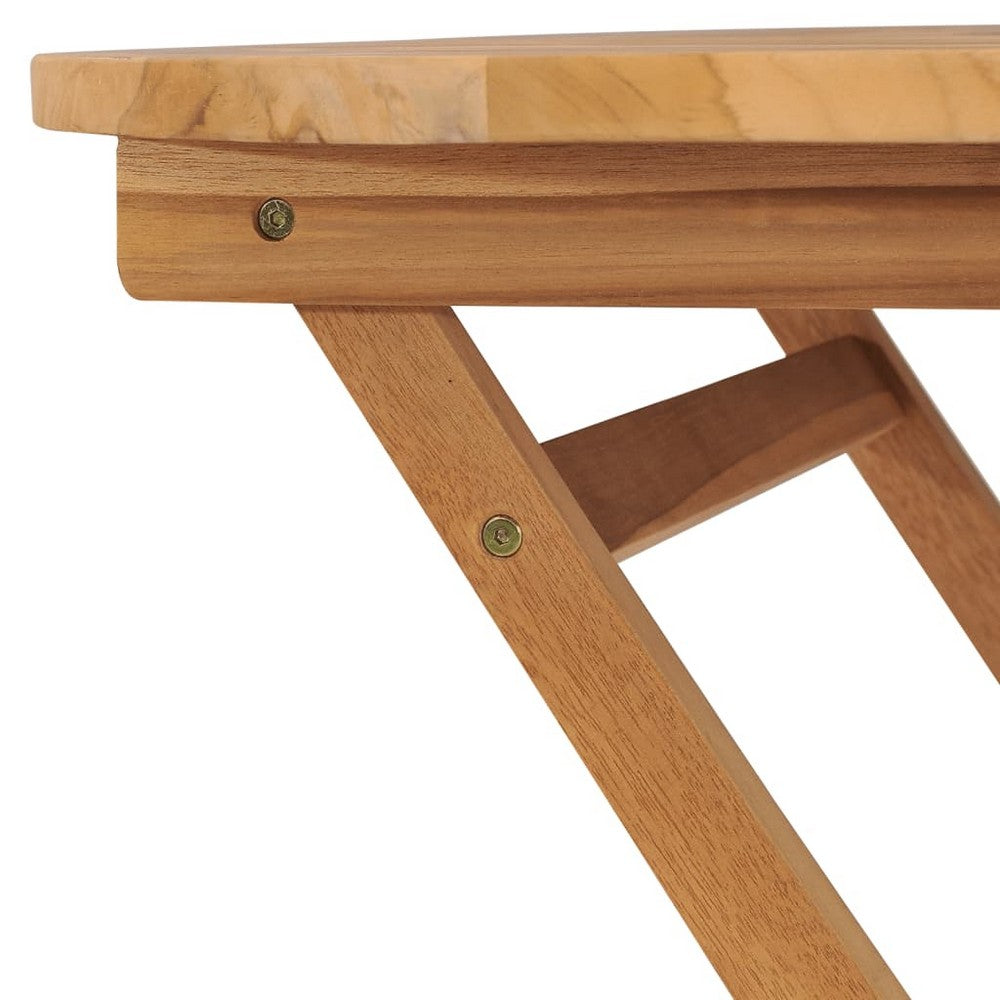 Alexa Outdoor Round Dining Table with Foldable Design | Brown Teak Wood 34"