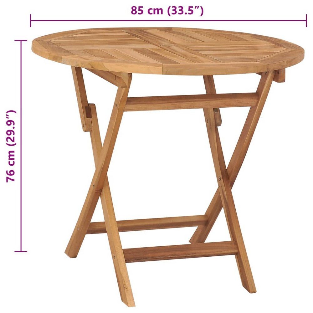 Alexa Outdoor Round Dining Table with Foldable Design | Brown Teak Wood 34"
