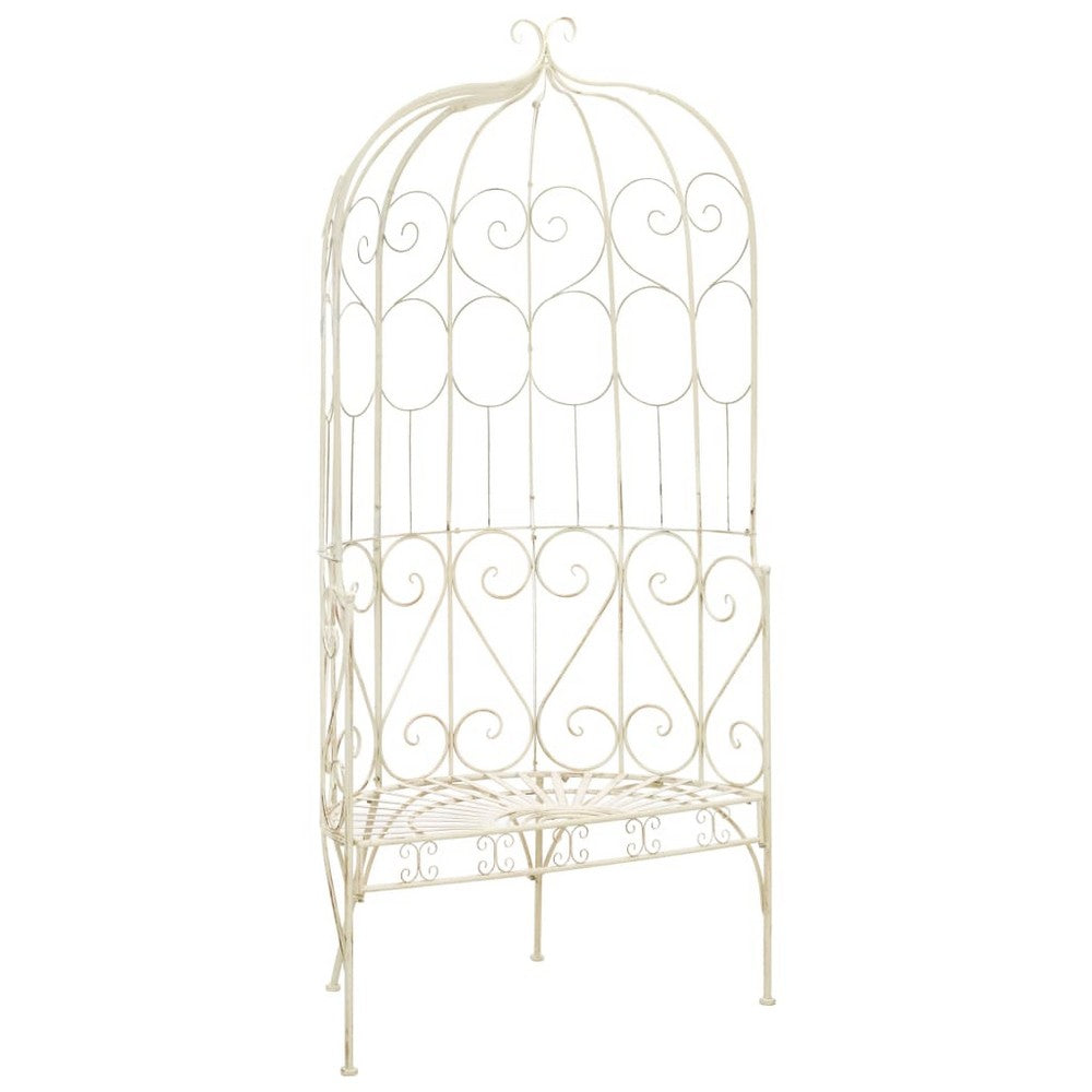 Amyra Arched Garden Bench | Decorative Inlays | White Wrought Iron 79"