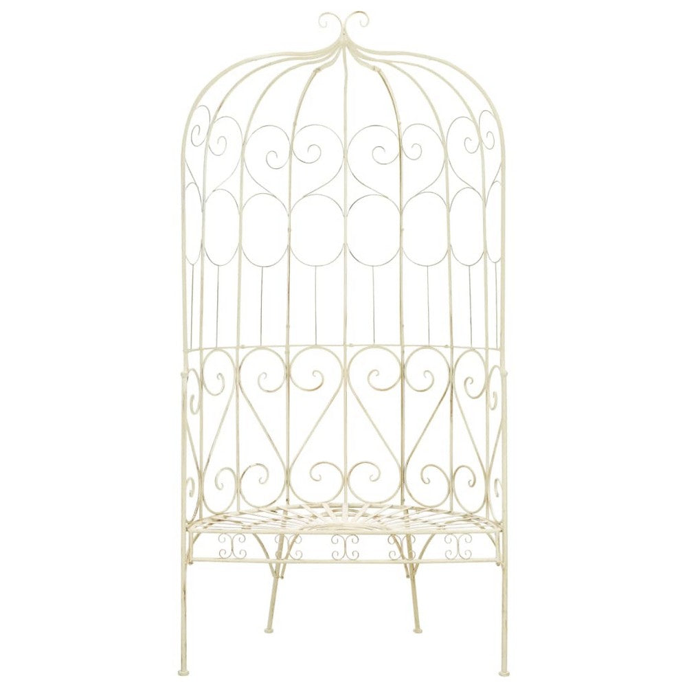 Amyra Arched Garden Bench | Decorative Inlays | White Wrought Iron 79"