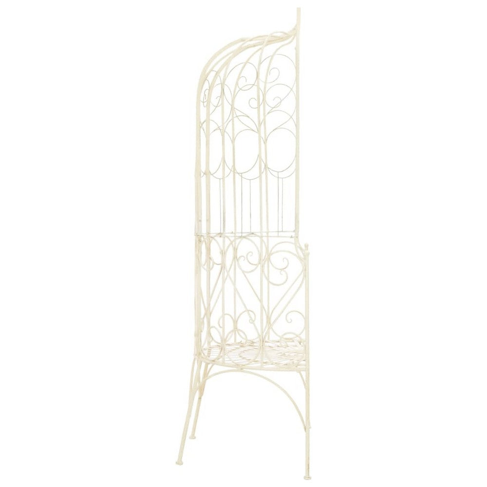 Amyra Arched Garden Bench | Decorative Inlays | White Wrought Iron 79"
