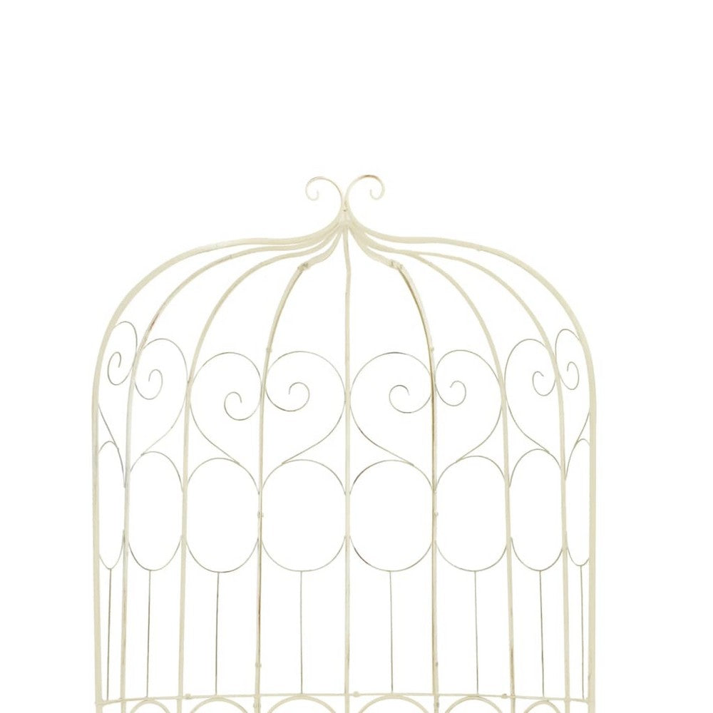 Amyra Arched Garden Bench | Decorative Inlays | White Wrought Iron 79"