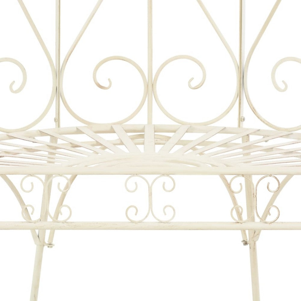 Amyra Arched Garden Bench | Decorative Inlays | White Wrought Iron 79"