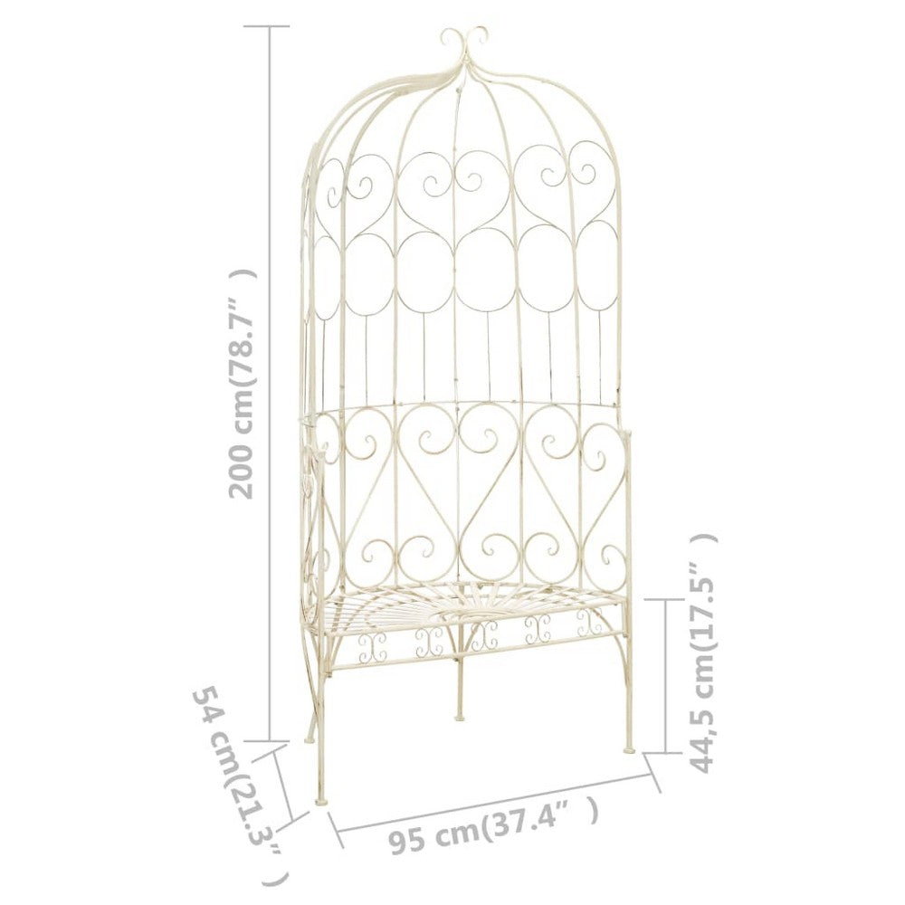 Amyra Arched Garden Bench | Decorative Inlays | White Wrought Iron 79"