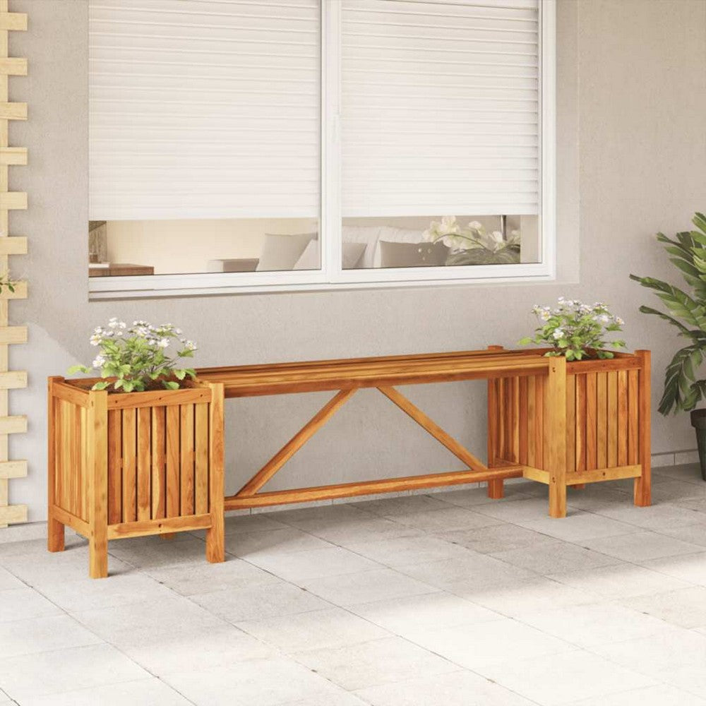 Zayn Garden Bench with 2 Built-In Planter Boxes | Brown Acacia Wood 59"