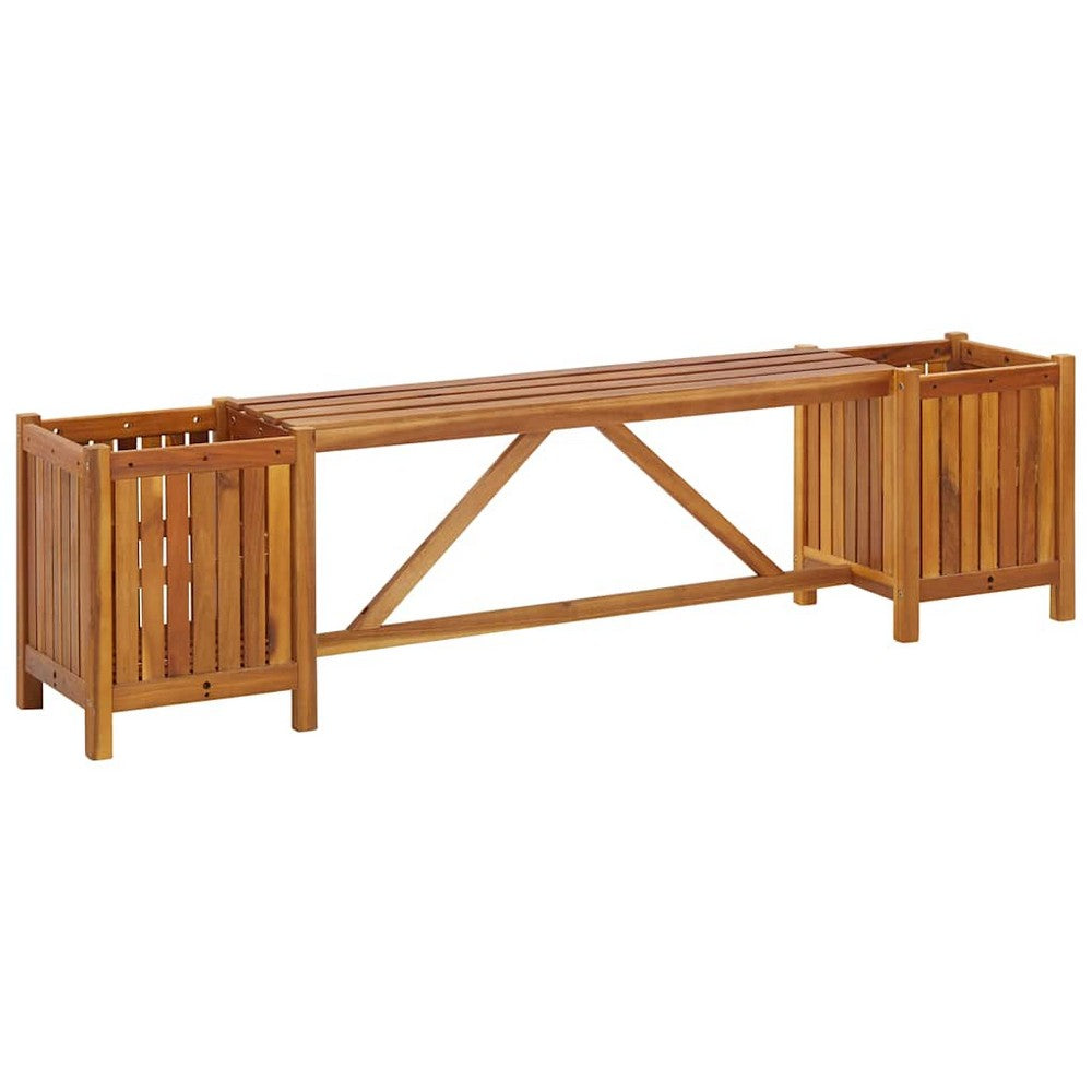 Zayn Garden Bench with 2 Built-In Planter Boxes | Brown Acacia Wood 59"
