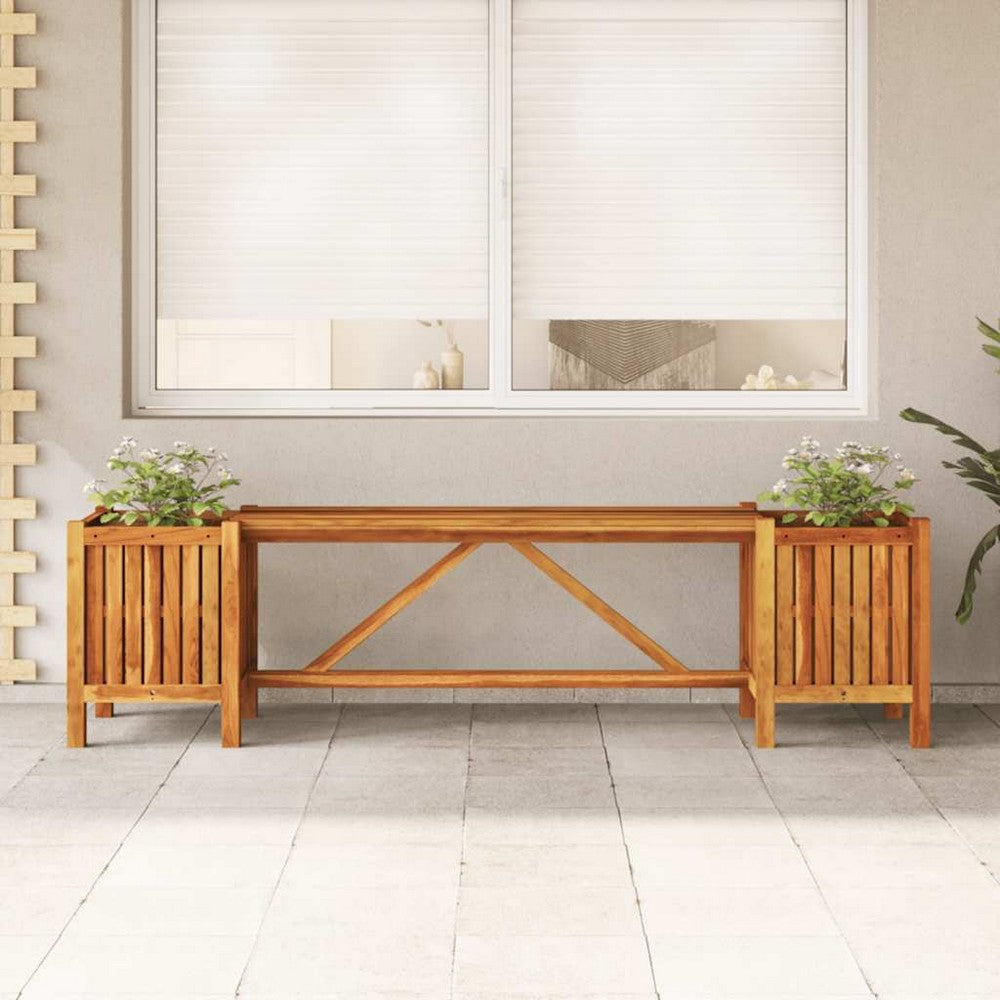 Zayn Garden Bench with 2 Built-In Planter Boxes | Brown Acacia Wood 59"