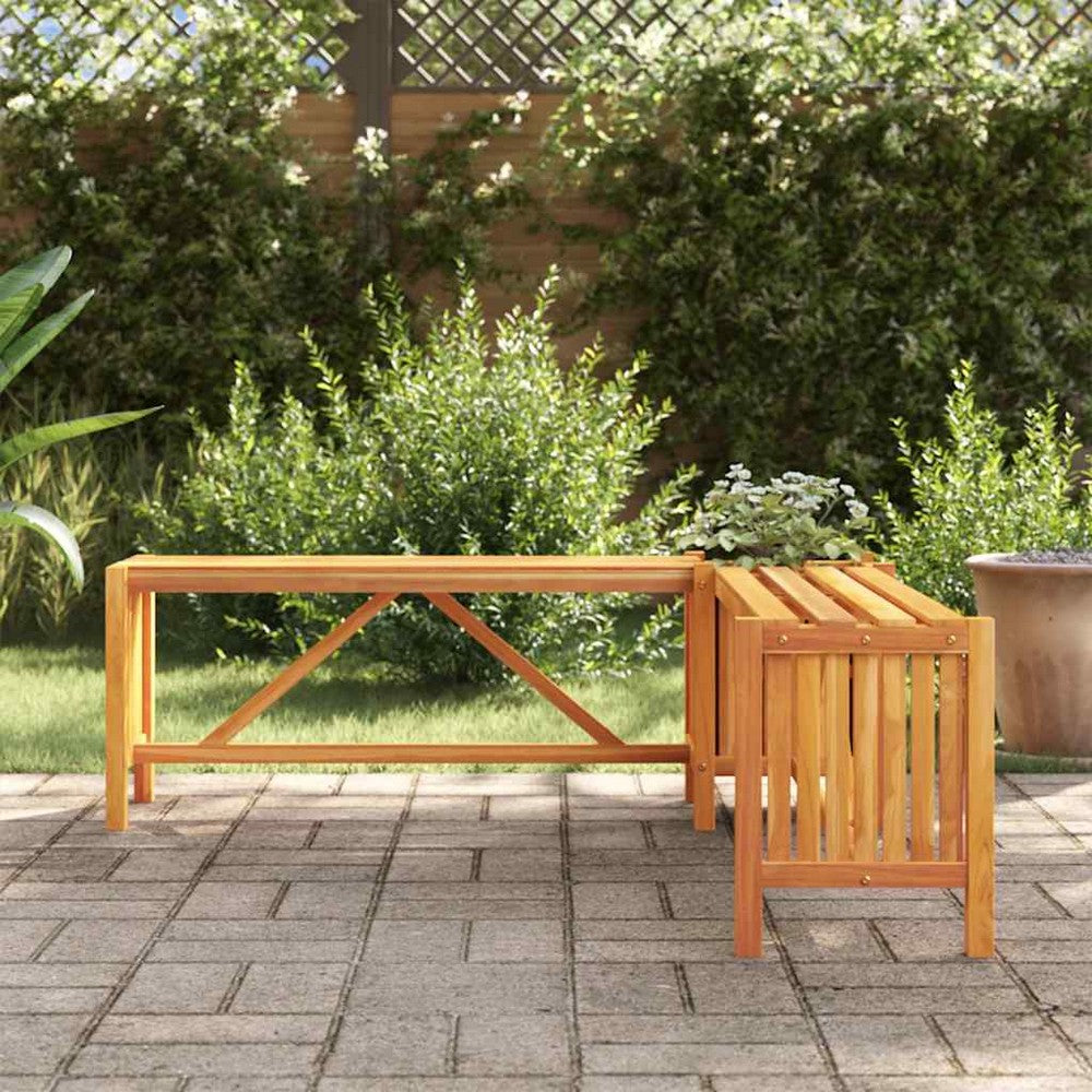 Kanit Corner Garden Bench with Built-In Planter | Solid Acacia Wood 46"