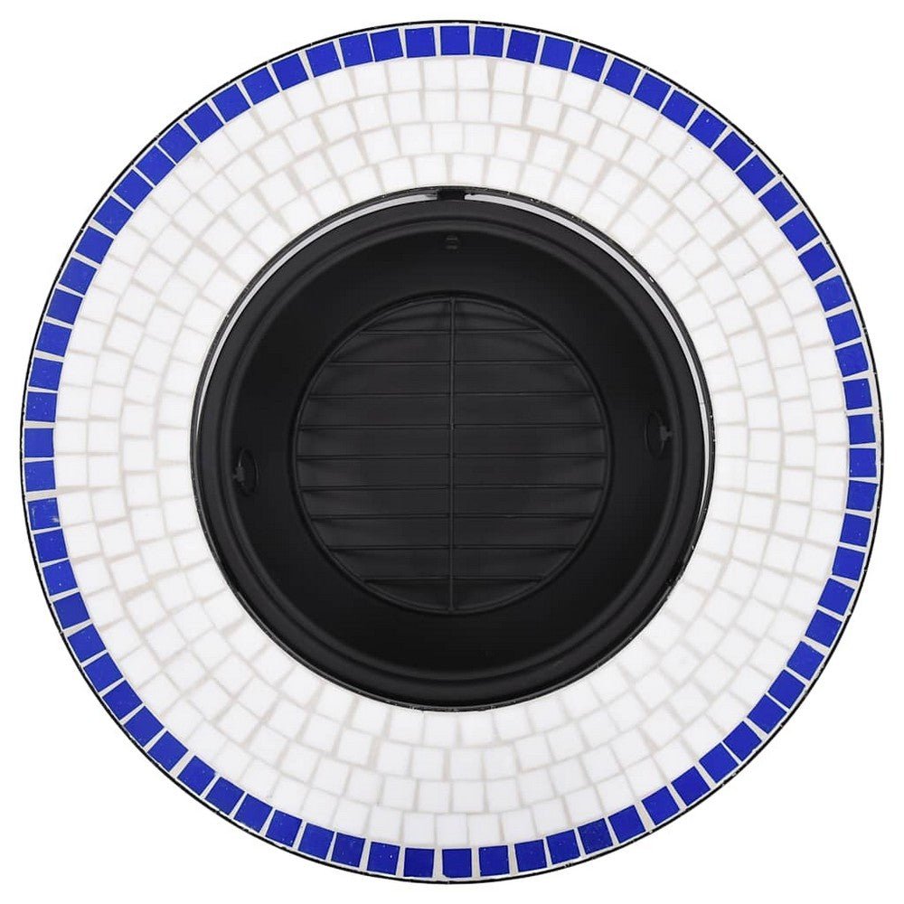 vidaXL Mosaic Fire Pit Blue and White 26.8" Ceramic