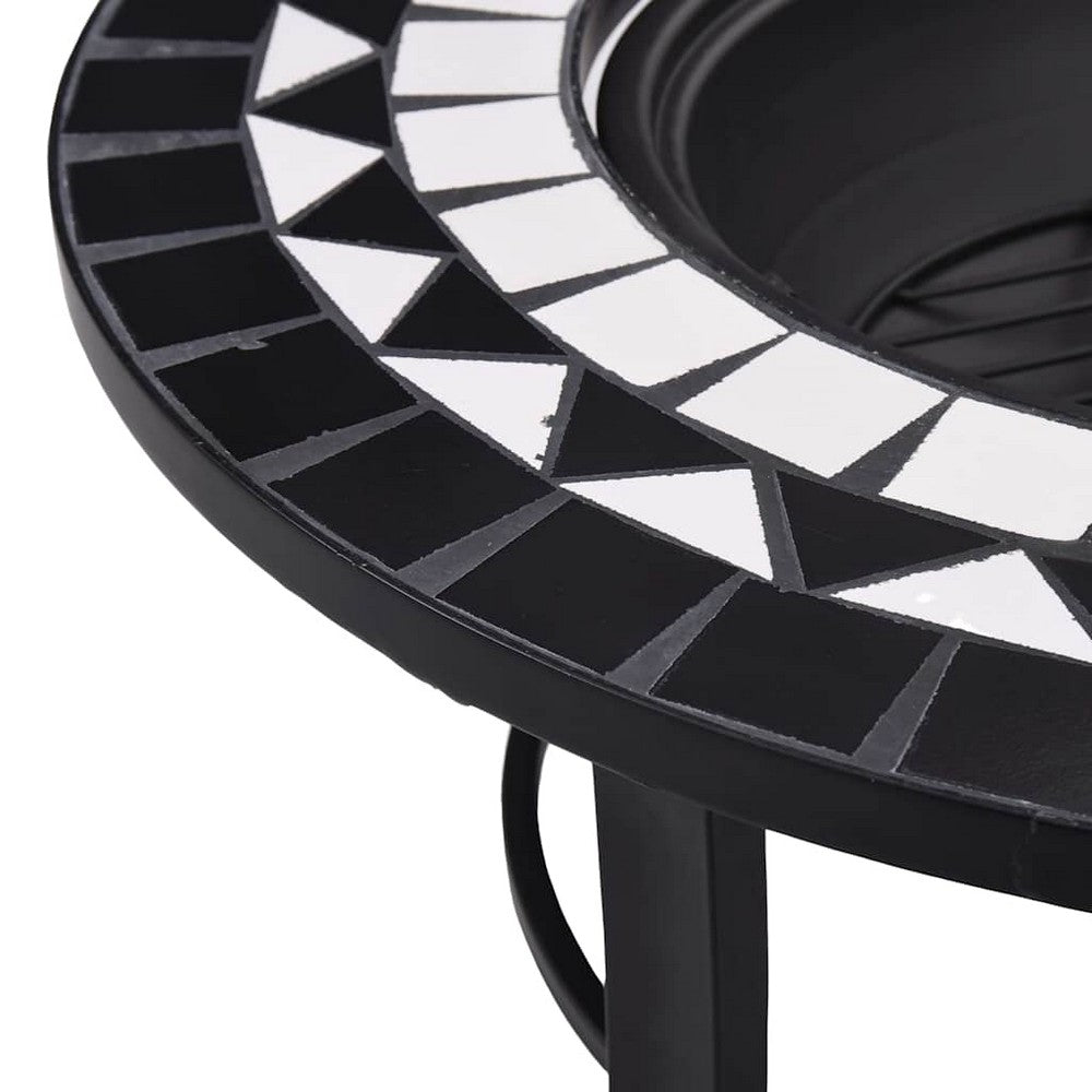 vidaXL Mosaic Fire Pit Black and White 26.8" Ceramic