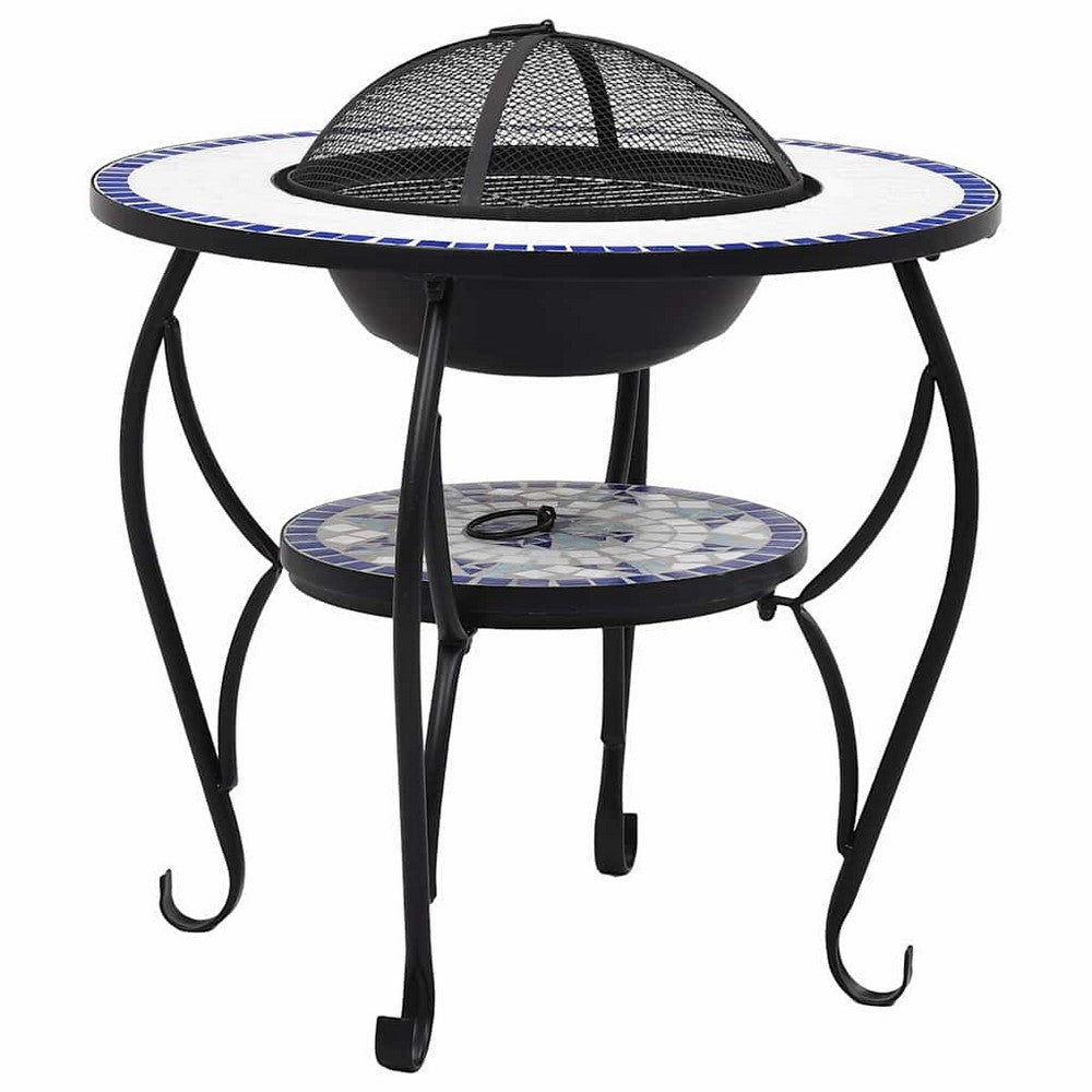 vidaXL Mosaic Fire Pit Table Blue and White 26.8" Ceramic