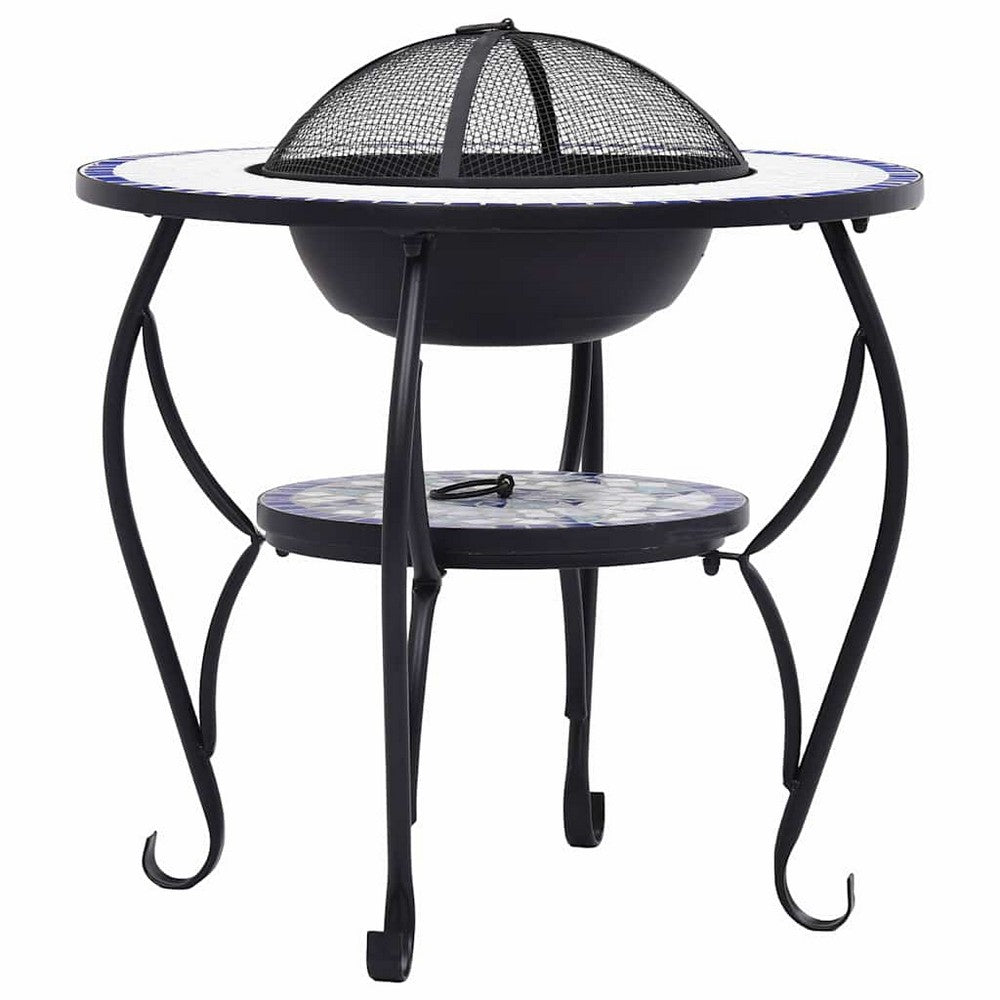vidaXL Mosaic Fire Pit Table Blue and White 26.8" Ceramic
