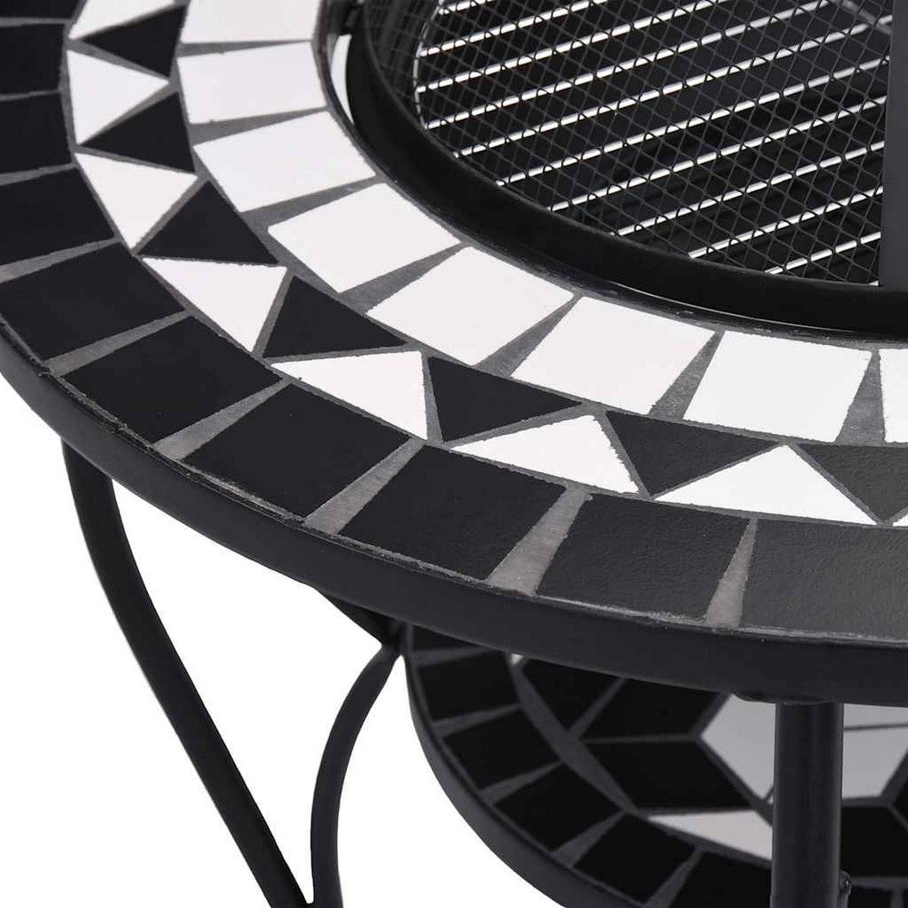 vidaXL Mosaic Fire Pit Table Black and White 26.8" Ceramic