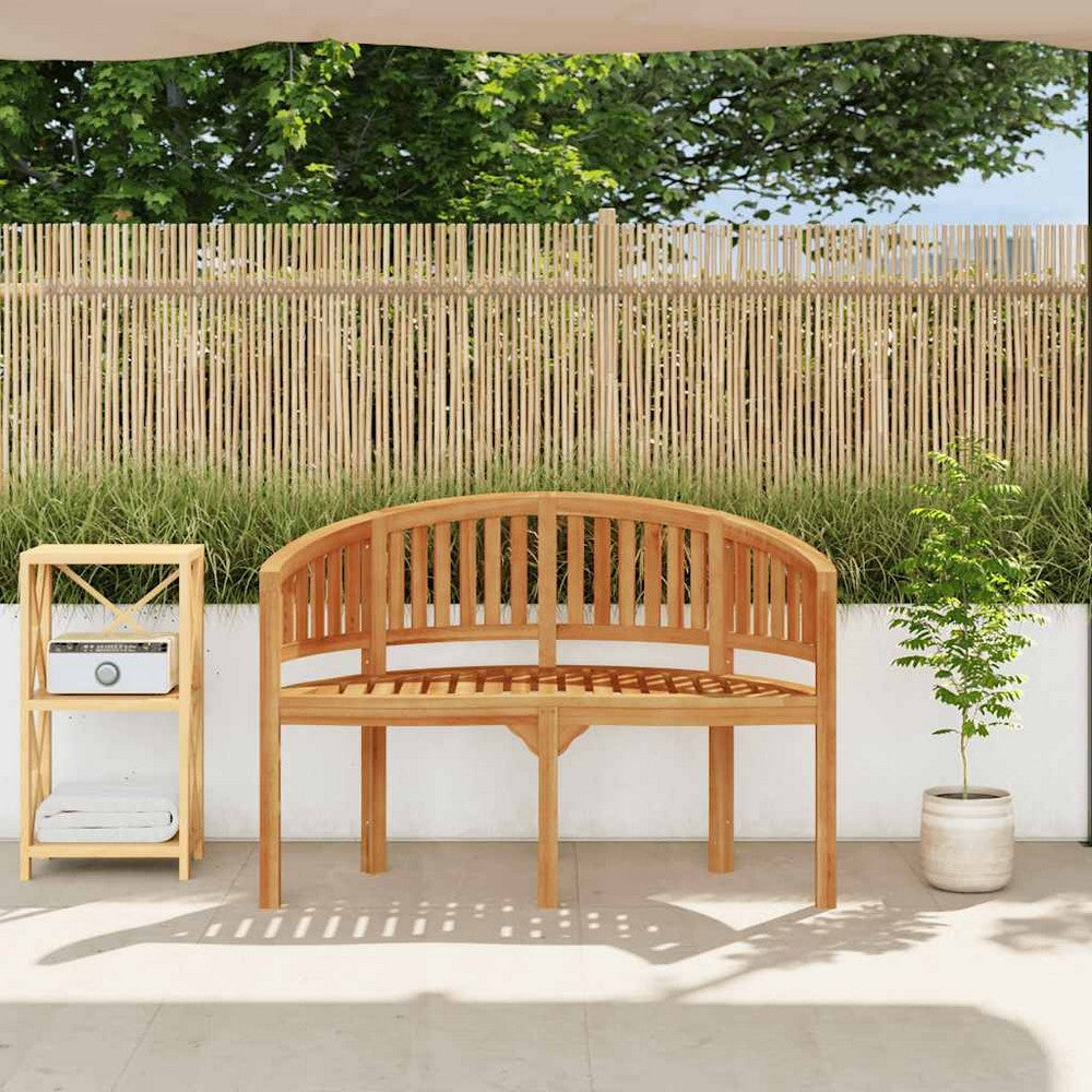 Mike Garden Bench with Crescent Frame | Brown Solid Teak Wood 47"