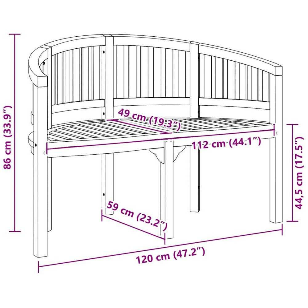 Mike Garden Bench with Crescent Frame | Brown Solid Teak Wood 47"