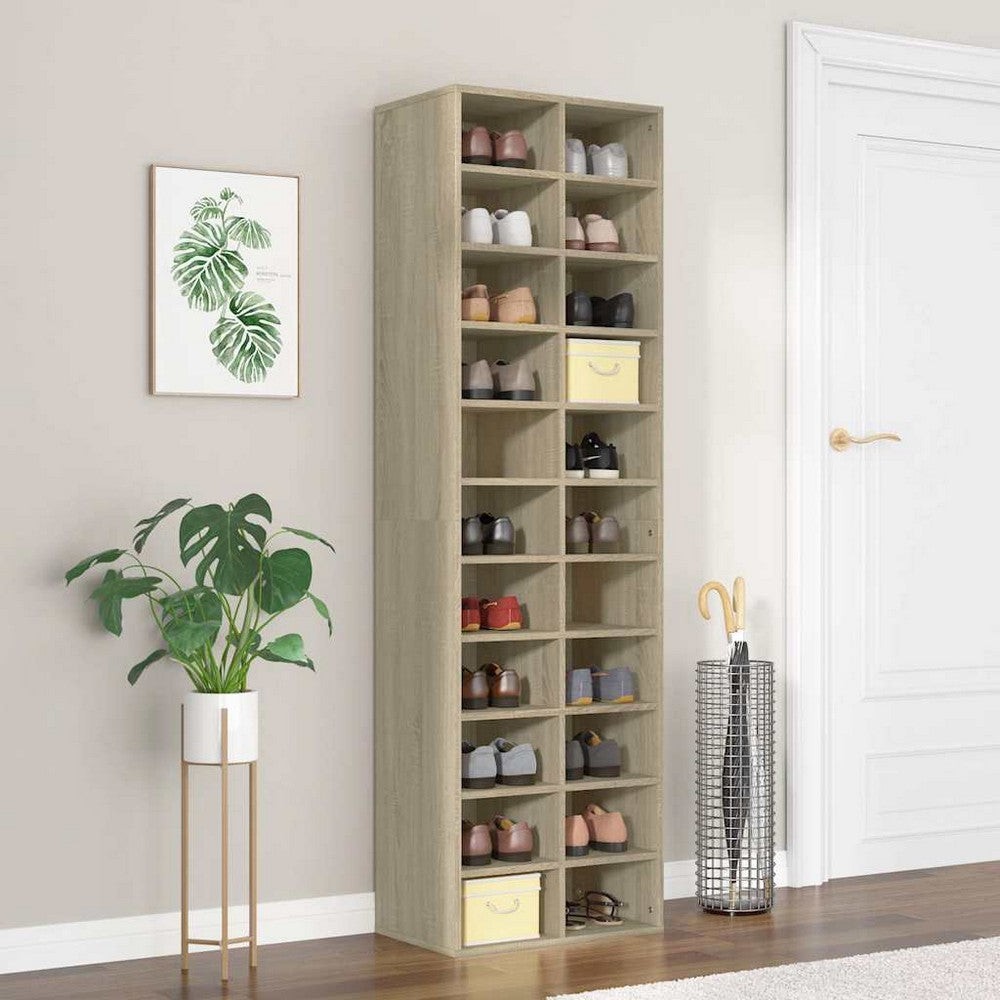 vidaXL Shoe Cabinet Sonoma Oak 21.3x13.4x72.0" Engineered Wood