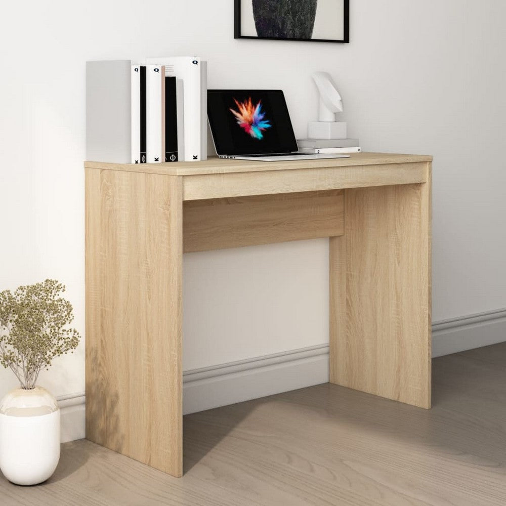 Rosie Minimalist Desk with Panel Legs | Brown Sonoma Oak Wood 35"