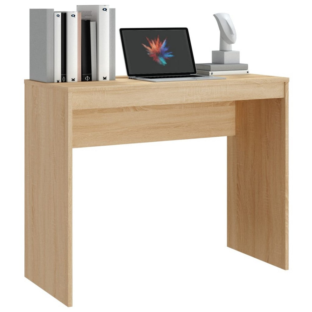 Rosie Minimalist Desk with Panel Legs | Brown Sonoma Oak Wood 35"
