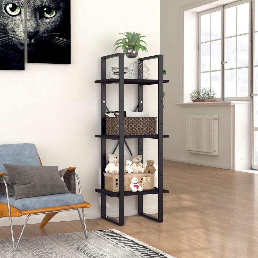 vidaXL 3-Tier Book Cabinet Black 15.7"x11.8"x41.3" Engineered Wood