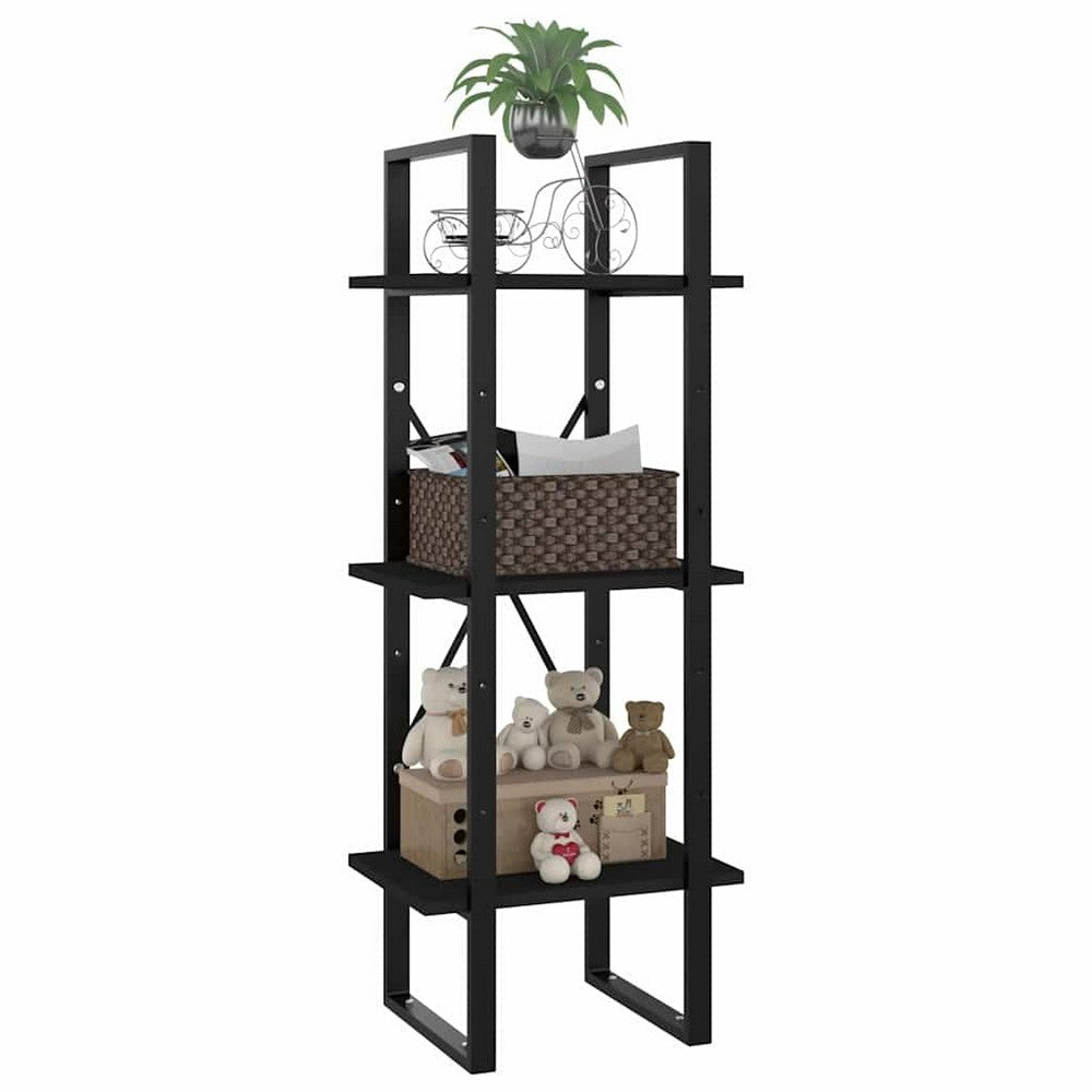 vidaXL 3-Tier Book Cabinet Black 15.7"x11.8"x41.3" Engineered Wood