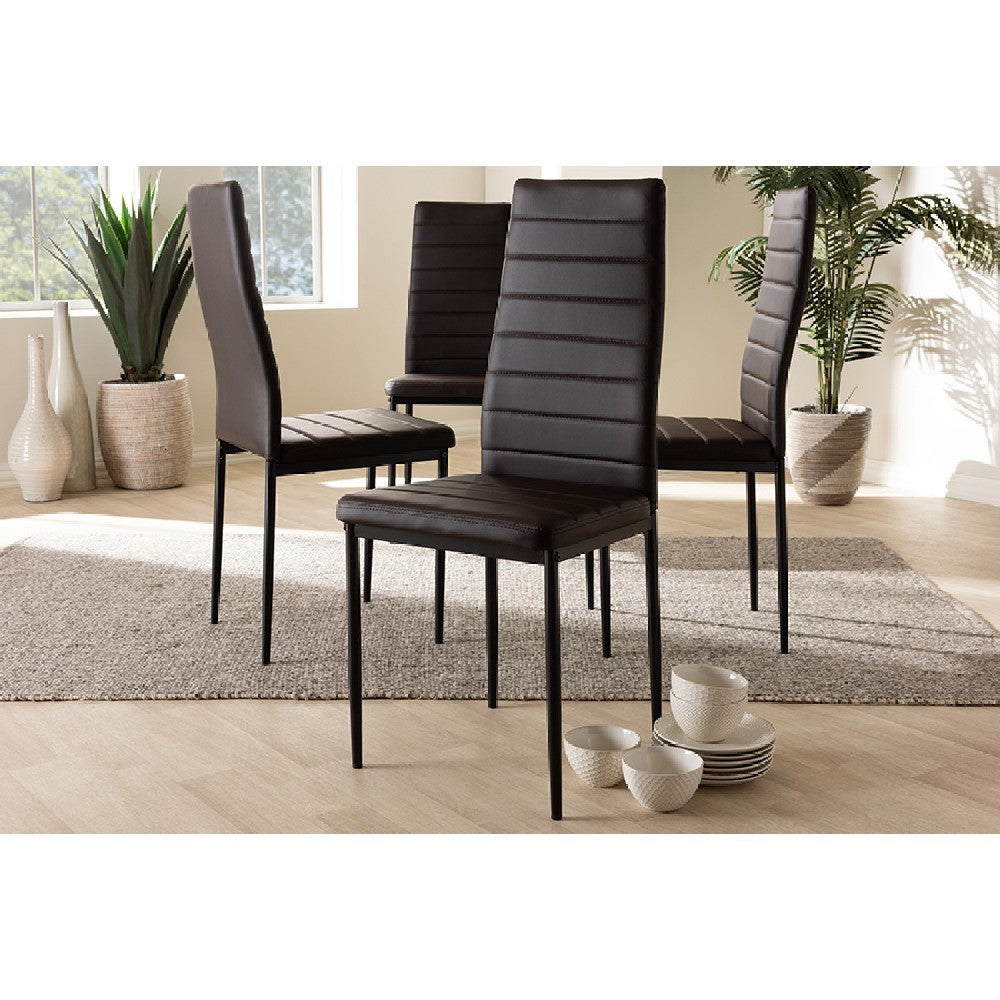 Baxton Studio Armand Modern and Contemporary Brown Faux Leather Upholstered Dining Chair (Set of 4)