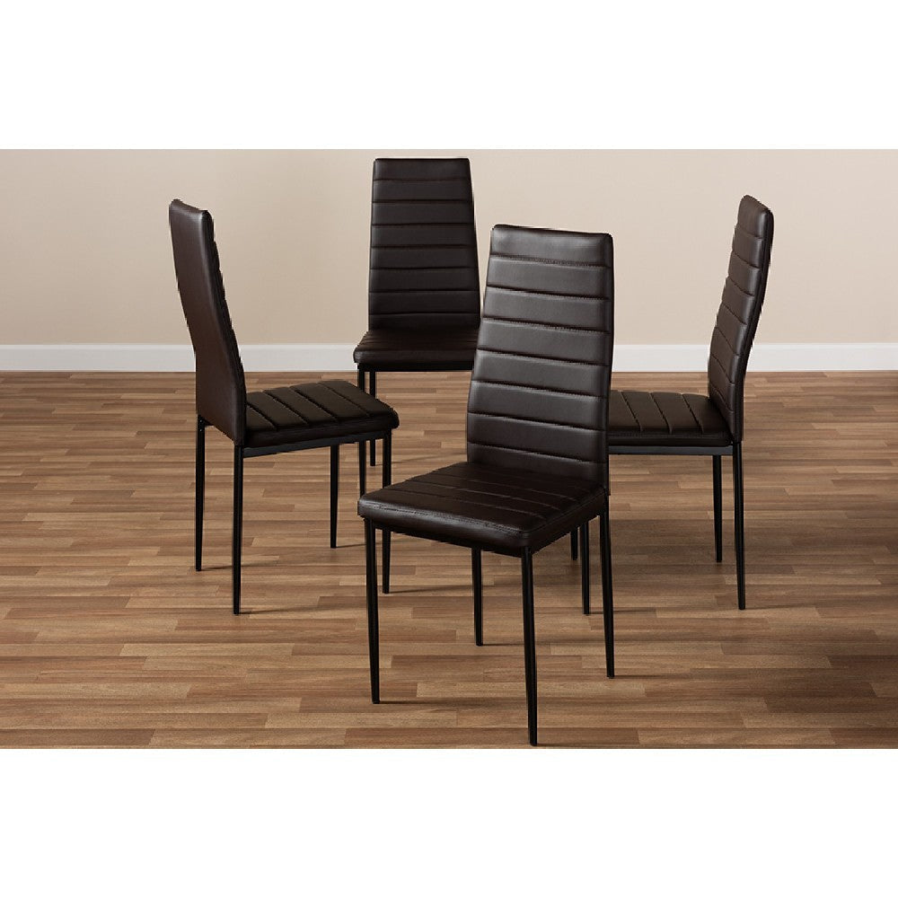 Baxton Studio Armand Modern and Contemporary Brown Faux Leather Upholstered Dining Chair (Set of 4)