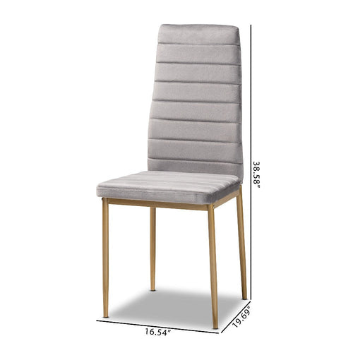 Baxton Studio Armand Modern Glam and Luxe Grey Velvet Fabric Upholstered and Gold Finished Metal 4-Piece Dining Chair Set