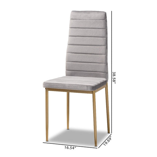 Baxton Studio Armand Modern Glam and Luxe Grey Velvet Fabric Upholstered and Gold Finished Metal 4-Piece Dining Chair Set