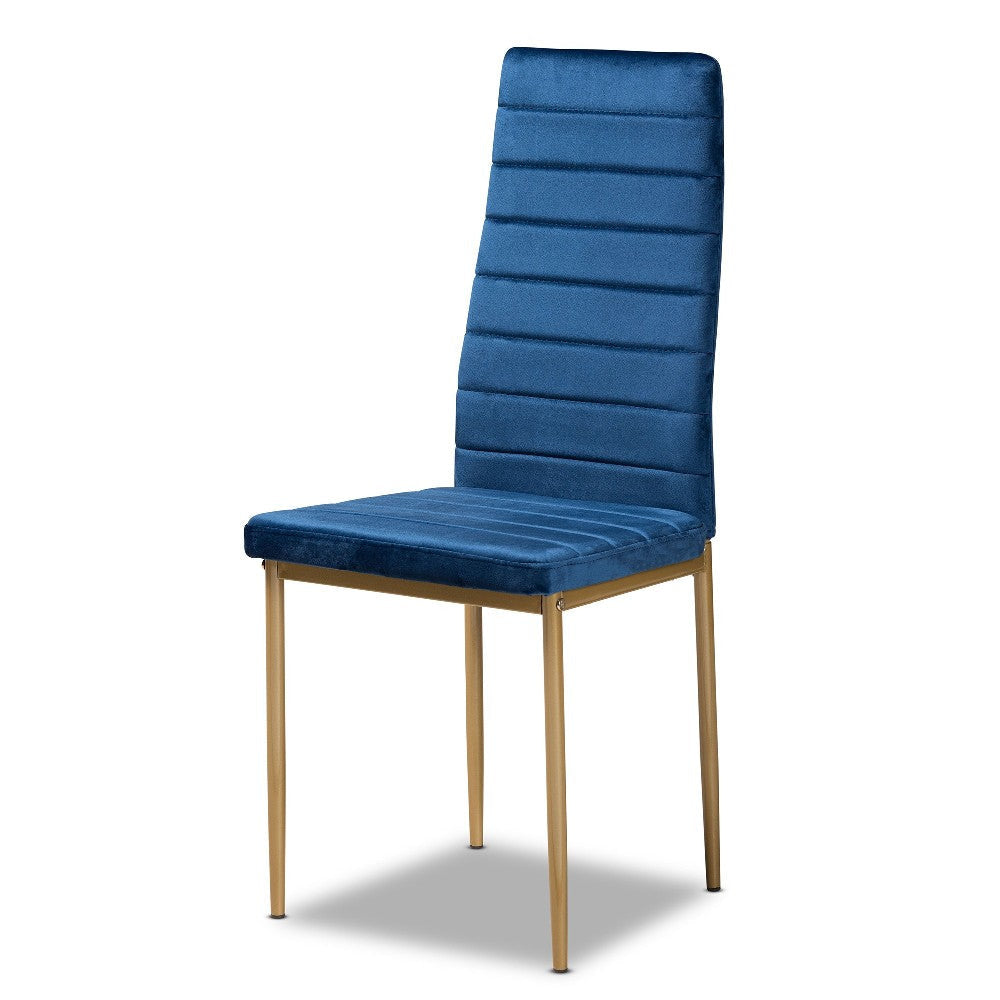 Baxton Studio Armand Modern Glam and Luxe Navy Blue Velvet Fabric Upholstered and Gold Finished Metal 4-Piece Dining Chair Set