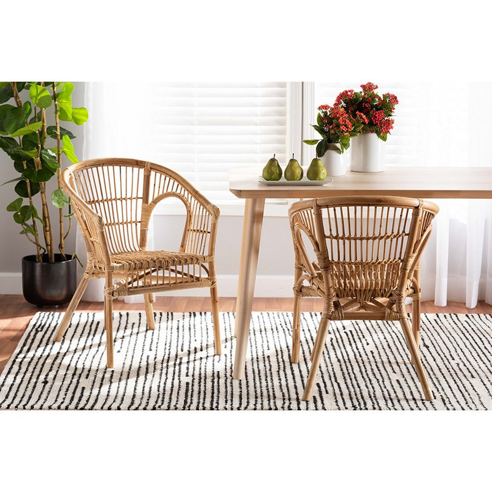 bali & pari Alleta Modern Bohemian Natural Brown Rattan 2-Piece Dining Chair Set WHI-12719-Rattan-DC
